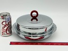 Vintage 10  Round Art Deco Chrome Covered Serving Dish Tray Bakelite Knob Handle