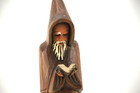 Vintage Carved Wooden Monk Hooded  Bible Reading 