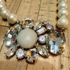 Euc Mid Century Glamour Corona Faux Pearl Silver Gem Necklace Statement Piece