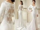 Vintage Mermaid Long Sleeves Wedding Dress V Neck Lace Applique Bridal Gown 2026