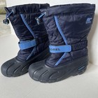 Sorel Boots Kids 4 Blue Snow Logo Spell Out Winter Outdoor Adjustable Strap        