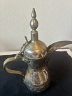 Vintage Brass Dallah Arabic Middle Eastern 12    Coffee Pot  Silver Color