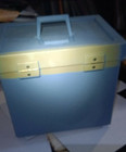 Vintage Plastic File Storage Box W  Lid Handle Blue 13 x12 x10  Locks With Key
