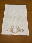 Hand Embroidered Pillow Case 1960 s Cat kitten In Basket With Flowers