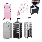 Aluminum 3 4 In 1 Cosmetic Makeup Case Salon Trolley Train Organizer Storage Box