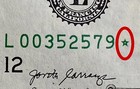 Error Near Solid Green     star Note Over Inking Fancy Serial Number 1 Dollar Bill