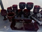 Vintage Avon Cape Cod Ruby Red Glassware Lot 12pc Butter Dish Mugs Goblets Tray
