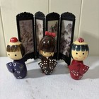 Vintage Antique 3 Kokeshi Dolls And Four-panel Screen  Traditional Craft 