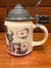 Antique Mettlach Villeroy boch Beer Stein  1526 1078 Pug Man W dice cards C 1900
