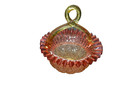 Victorian Ruffled Vaseline Amberina Overshot Glass Looped Handled Basket