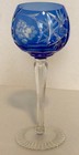 Vintage Bohemian Crystal Wine Glass Hock Cut To Clear Cobalt Blue 7 5    Blemish