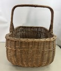 Vintage Large French Rattan Wicker Gathering Market Basket W  Handle Woven 13   