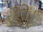 Vtg Cameo Pierced Brass Fireplace Screen Peacock Fan Art Deco 38 x25  Victorian 