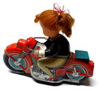 Vintage 1950 s Rare Haji Girl On Motorcycle Tin Friction Toy  Japan Ex 