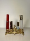 Gold-tone Metal Lipstick Holder With Cherub Figurine  4 Slots  Vintage Vanity