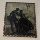 Vtg  Pair Reverse Painted Convex Glass Silhouettes Lovers Metal Frames 4  X 5 