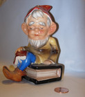 Vintage Ceramic Pixie Elf Gnome Sitting Shelf Book Figurine Old Man Japan 6 