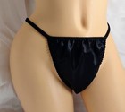 Black Satin Thong String Bikini Panties 