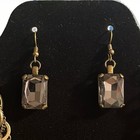 Smokey Crystal Necklace Earring Set Antique Brass Glass Bead Statement