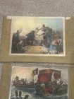 Set Of 4 Antique Colour Lithograph Prints Historical Scenes Card Mounted