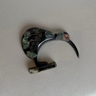 Vtg Blk Resin Kiwi Bird Abalone Accents New Zealand Map 3 5 8   t 5 5   l Souvenir