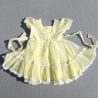 Vintage Yellow Swiss Dot Toddler Dress Ruffle Lace Square Neck Tiers Mid Century