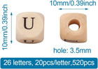 520pcs bag Cube Wood Beads With Initial 26 Letters 10mm Natural Square Alphabet 