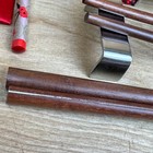 Vintage Japan Steel Inlay Wood Chopsticks   Floral W Silk Covers   Stands