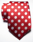 New Classic Polka Dot Red White Jacquard Woven 100  Silk Men s Tie Necktie