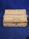 Vintage Wicker Sewing Basket Lot Full W notions Wrights Singer Buttons Thread 