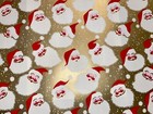 Vtg Christmas Wrapping Paper Gift Wrap Santa Faces On Gold With Snowflakes Nos