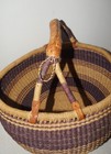 African Bolga Ghana Market Basket Woven Straw Tote W  Leather Handles 15  X 16 