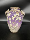 Antique Japanese Satsuma Style Vase 10    Purple Plum Blossom Butterfly Gold Sign 
