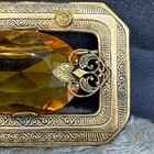 Vintage Czechoslovakia Sash Pin Brooch Gold Tone Green Glass Filigree 2in