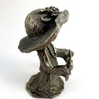 Walli Ortman Hudson Pewter Usa Woman Girl In Dress Hat With Purse Vintage