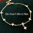 925 Sterling Silver Clover Design Ankle Bracelet For Women Dainty Cz Charm Chain