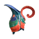 Postmodern Memphis Style Cubanist Studio Pottery Pitcher With Two Cups