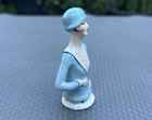 Antique German Art Deco 3  Porcelain Pincushion Half Doll Flapper Blue Hat  4492