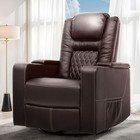 Leather Manual Recliner   Swivel Elderly Chair With Heated Massage Brown Sofa