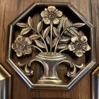 Vtg Syroco Wood Gold Floral Mid Century Modern Wall Plaques Set Of 4 Mcm Floral
