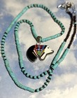 Navajo Sterling Silver Spirit Bear Coral Gaspeite Pendant Turquoise Necklace 22 