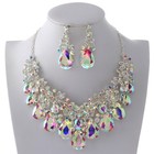 Silver Tone Alloy Metal Rhinestone Necklace Earring Set S20706-sab