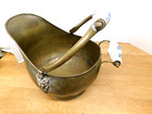 Coal Scuttle Bucket Delft Handles Lions Head Natural Patina Vtg