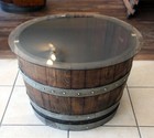 Wine Or Whiskey Barrel Coffee Table Round Glass Top   Rustic Barrel Furniture