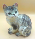 Vintage Ceramic Brown Black   White Kitty Cat Figurine Blue Green Eyes 7 1 2 