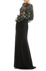 Mac Duggal Black Floral Illusion Beaded Waist Long Sleeve Column Gown Sz 14  498