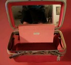 Vintage Red Samsonite Silhouette Vanity Train Luggage Cosmetic Case No Lock Key 