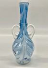 Vintage Blue White Swirl Art Glass Vase Double Handle Ristallerie Bavaria