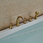Deck Mounted 5 Hole Golden Brass Bathroom Roman Tub Faucet Set With Hand Shower