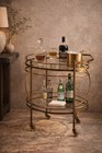 Vintage Brass Glass Oval Bar Cart 2 Tier Rolling Serving Trolley Mcm